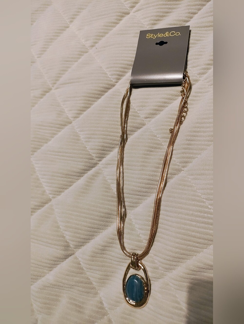 Style & Co. Gold-Tone Necklace with Blue Oval Stone Pendant